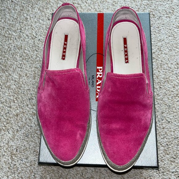 Prada Suede Sneakers Shoes Espadrilles Loafers 40 10 Pink - Picture 1 of 8